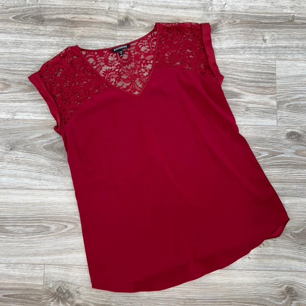 Burgundy blouse with lace detailing